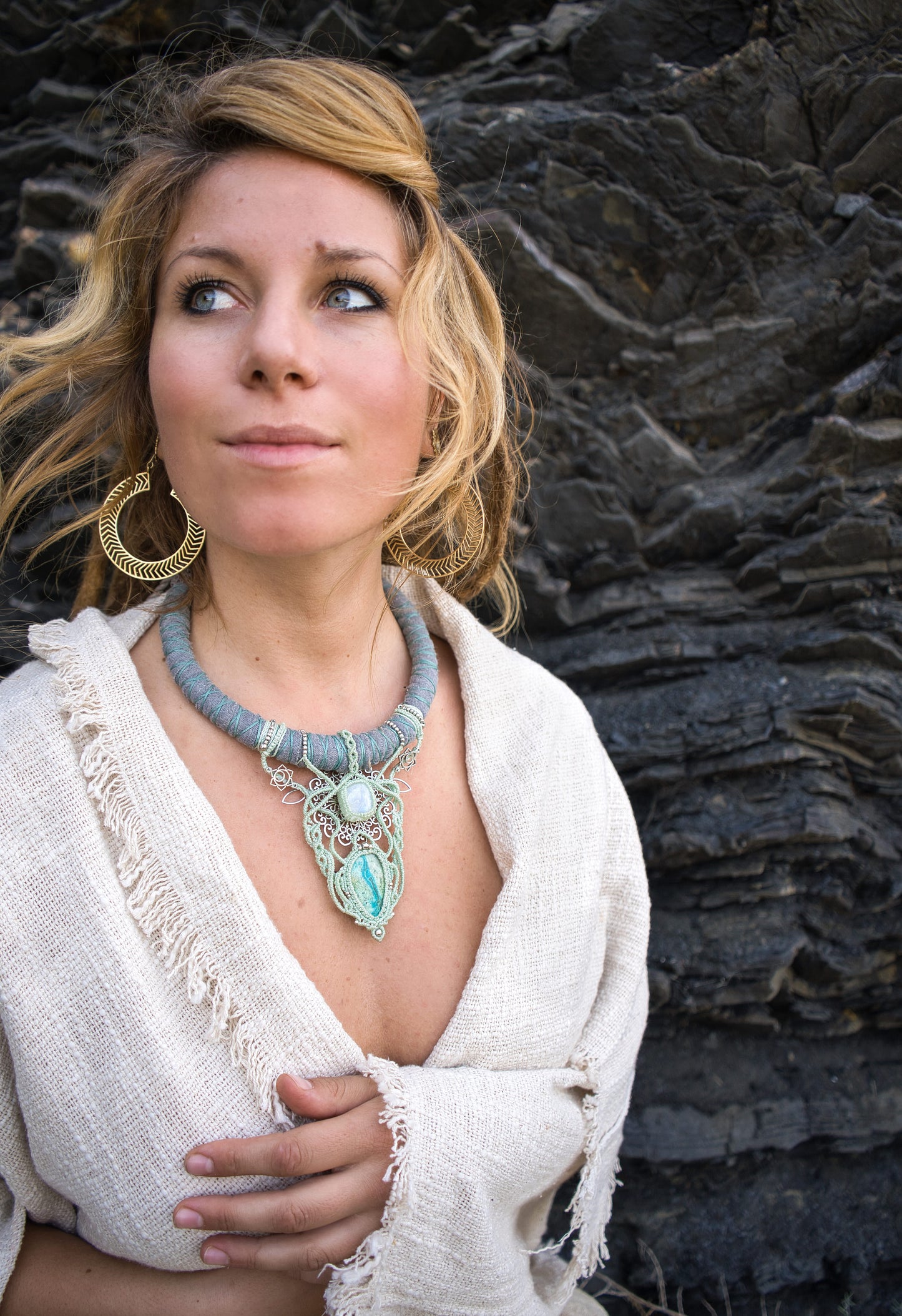 Isis Lunar Glow - Moonstone & Chrysocola Goddess Necklace