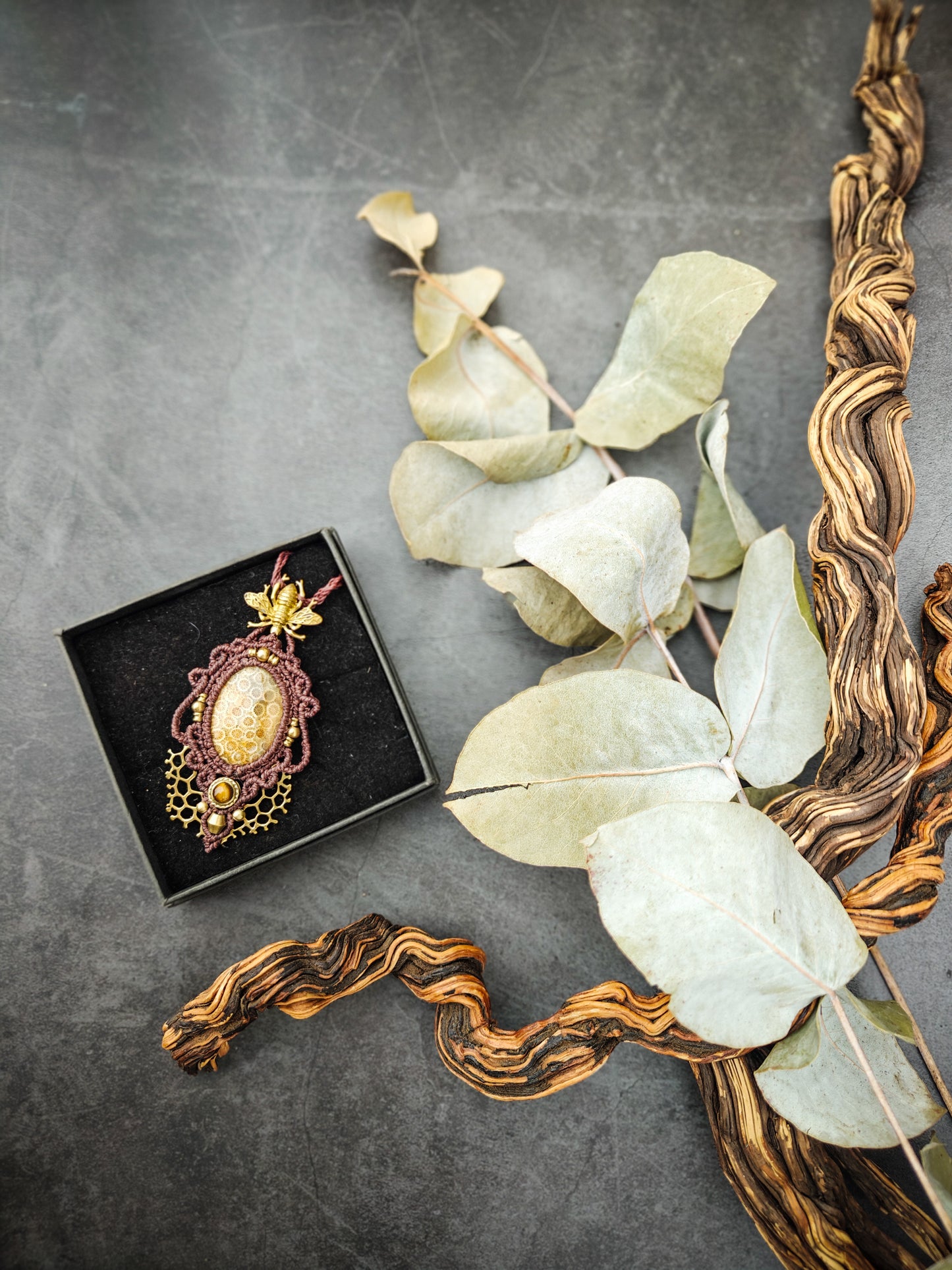 Melissae's Hive - Coral Fossil & Tiger Eye Pendant