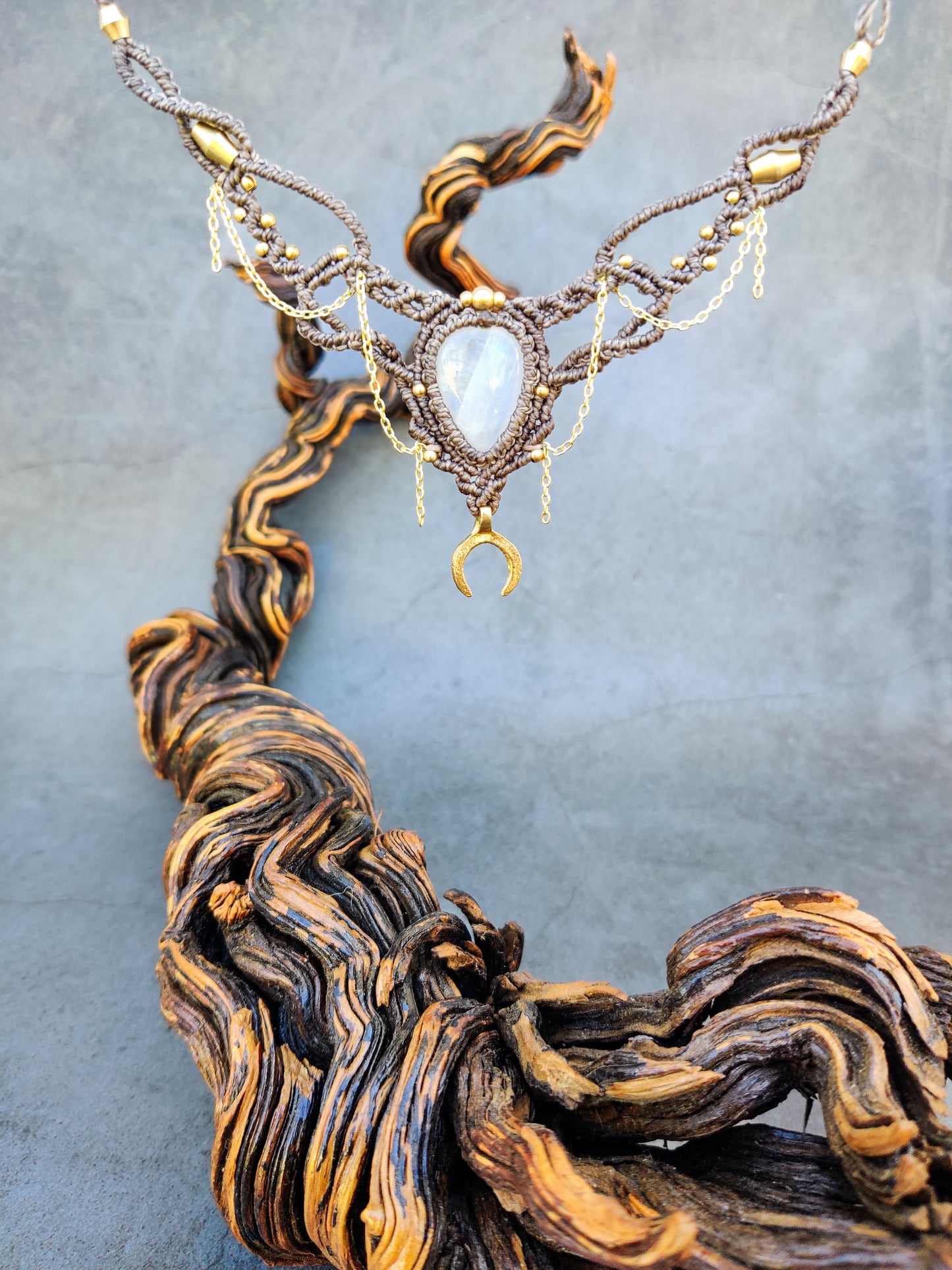 Regenbogen Mondstein Halskette/Tiara - Grau Lila