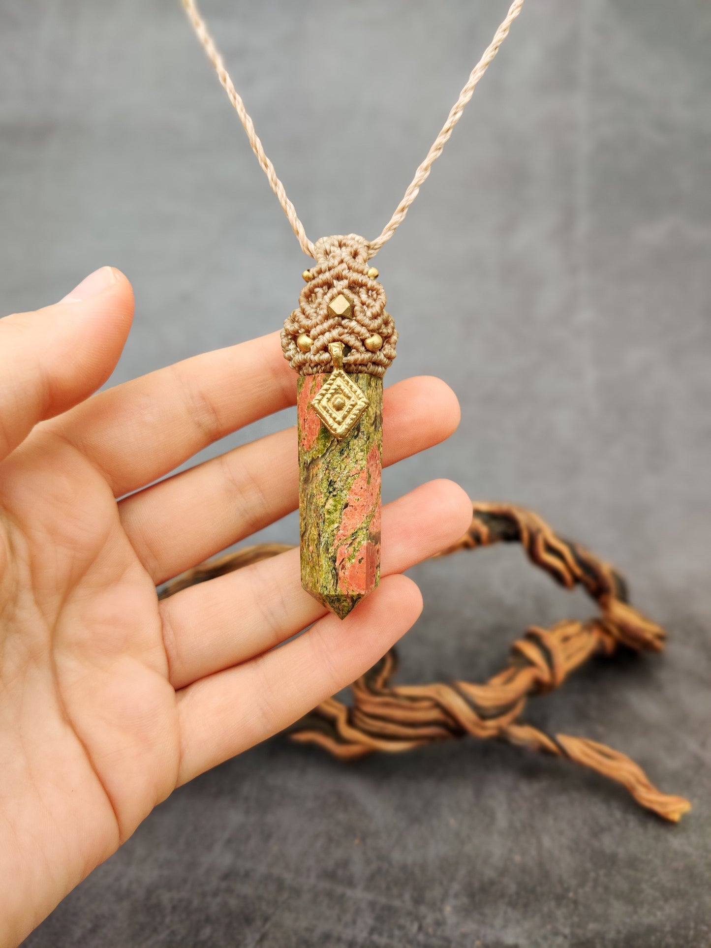 Ethereal Woods - Unakite Jasper Obelisk Pendant