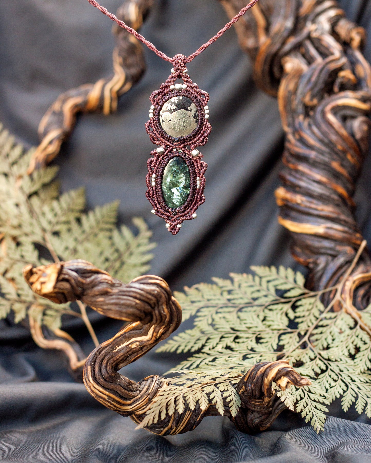 Forest Maiden - Pyrite & Seraphinte Pendant