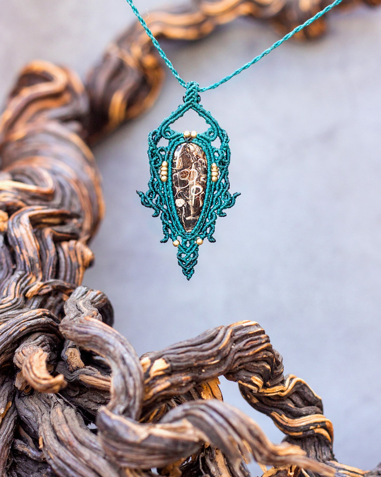 Aradia's Spirit - Fossil Micromacrame Pendant