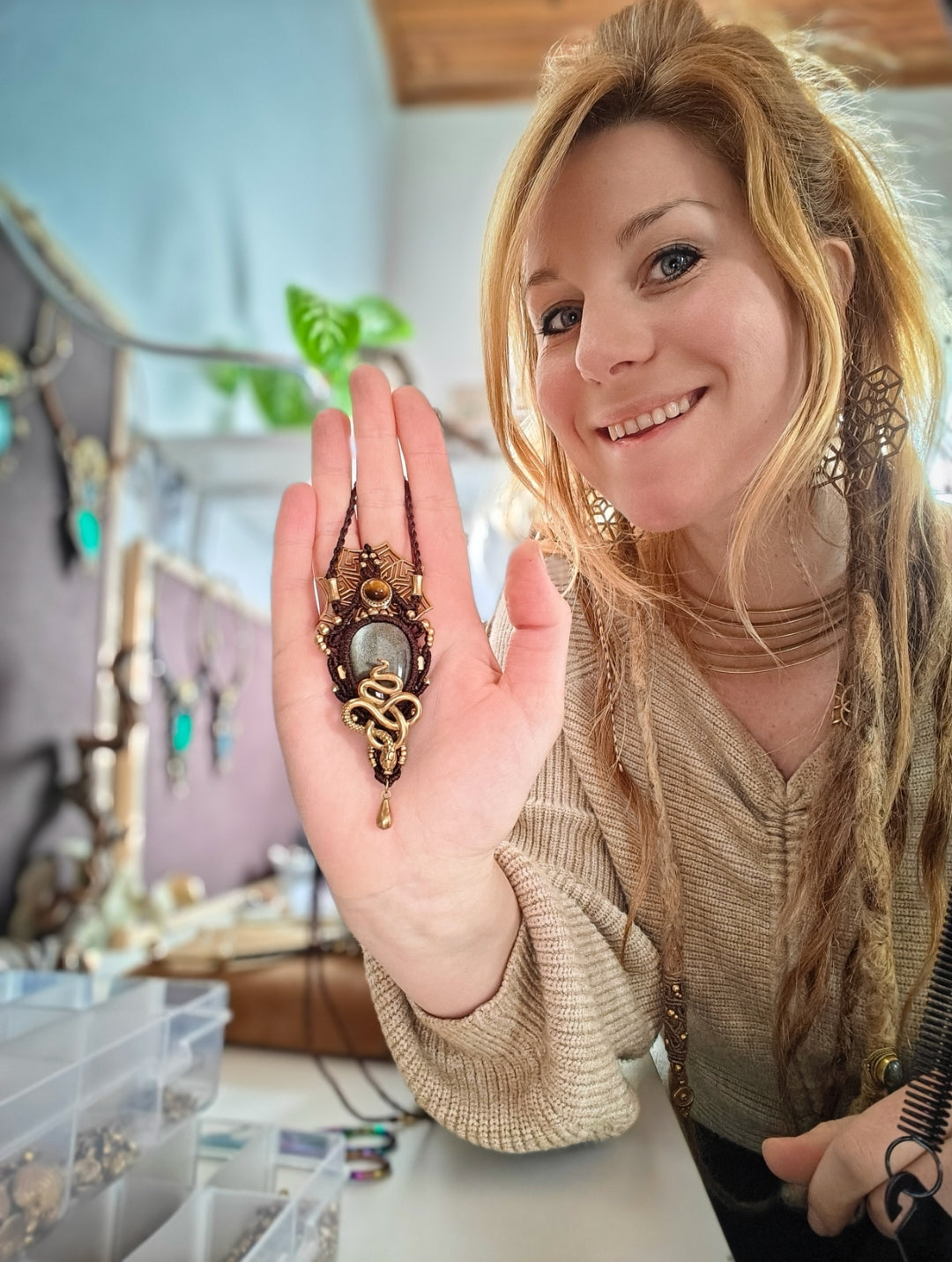 Golden Obsidian Snake Pendant